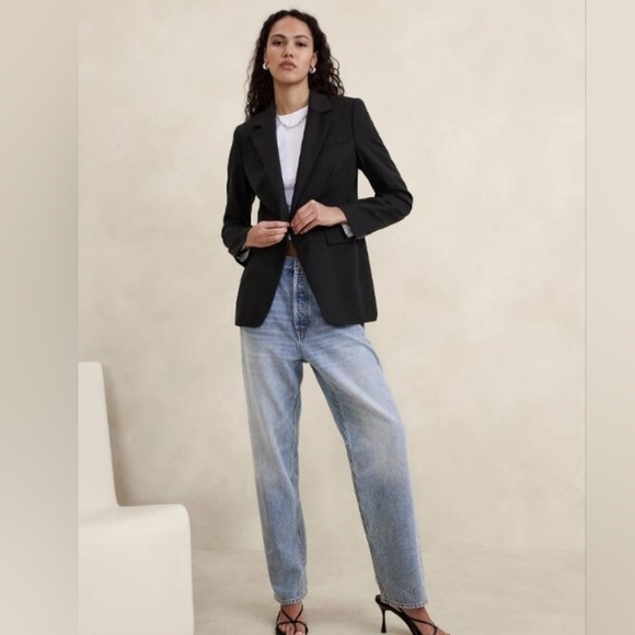 NWT Banana Republic Slim Italian Wool Blazer Black - Picture 2 of 6